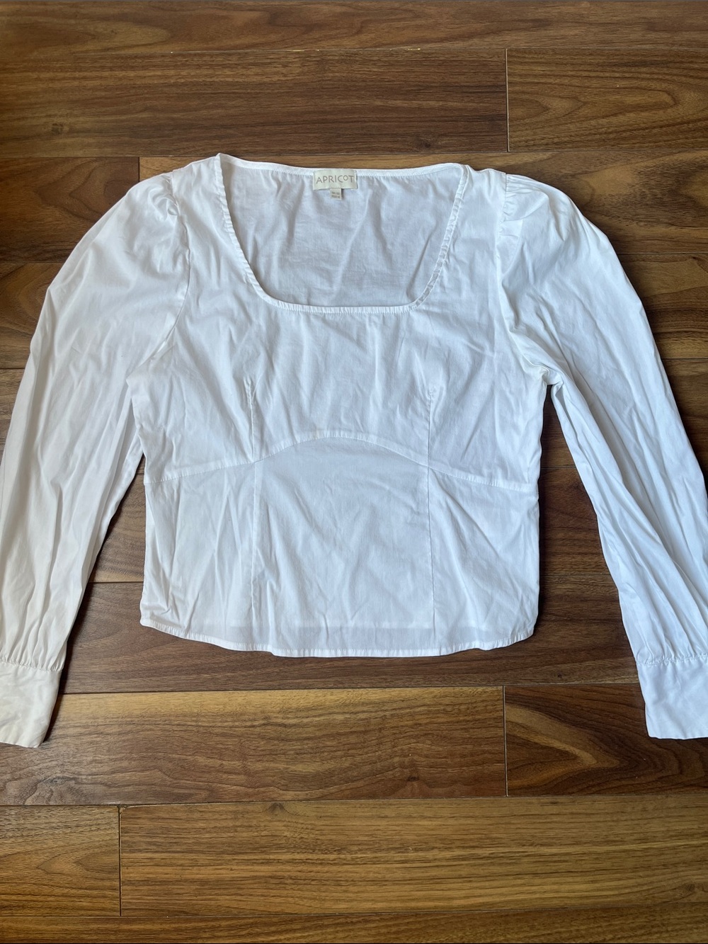 APRICOT White Square-Neck Long Sleeve Blouse with Seamed Waist Zipper Medium